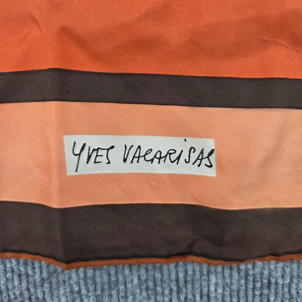 Yves Vacarisas Vintage Silk Scarf Brown Orange Graphic Classic Car Art Square